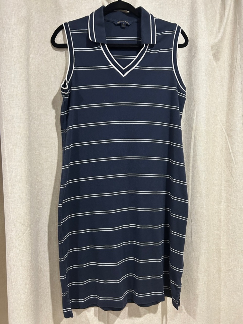 Brooks Brothers Navy and White Striped Collared Midi Dress